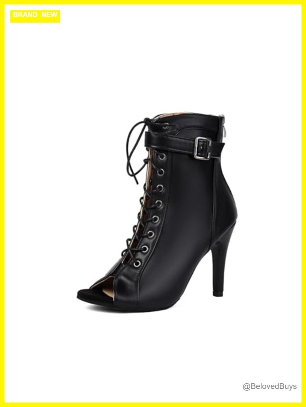 Women's Peep Toe Lace Up High Top Heeled Sandals Faux Leather Summer Boots